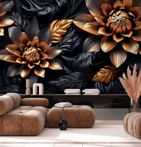 Papel de parede Desenho de flores metálicas com folhas escuras (REF: u95244) Papel de parede Papel de parede Desenho de flores metálicas com folhas escuras (REF: u95244)