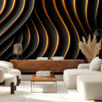 Papel de parede Linhas curvas pretas e cor de laranja
