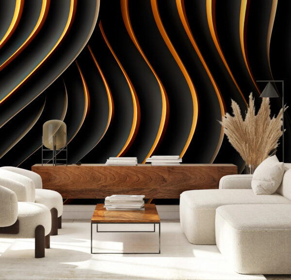 Linhas curvas pretas e cor de laranja Papel de parede Linhas curvas pretas e cor de laranja