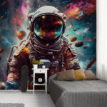 Papel de parede Astronauta a flutuar no meio de detritos cósmicos.