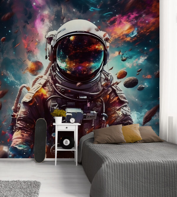 Astronauta a flutuar no meio de detritos cósmicos Papel de parede Astronauta a flutuar no meio de detritos cósmicos