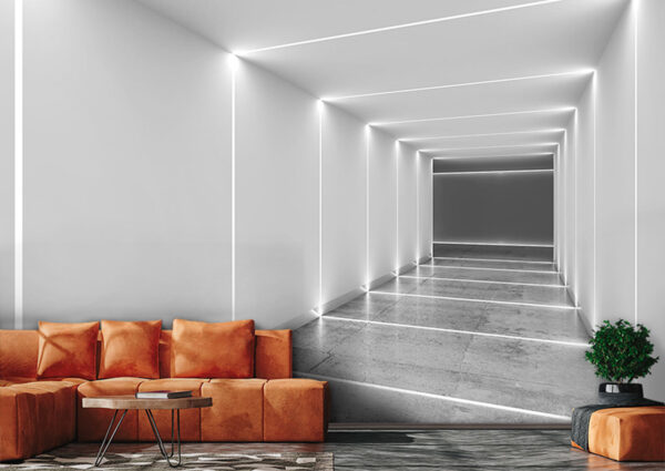 Corredor branco com luzes brilhantes Papel de parede Corredor branco com luzes brilhantes