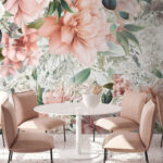 Papel de parede Paisagem de sonho floral em tons suaves.