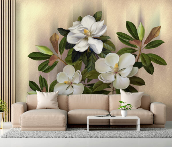 Flores elegantes com folhas verdes exuberantes Papel de parede Flores elegantes com folhas verdes exuberantes