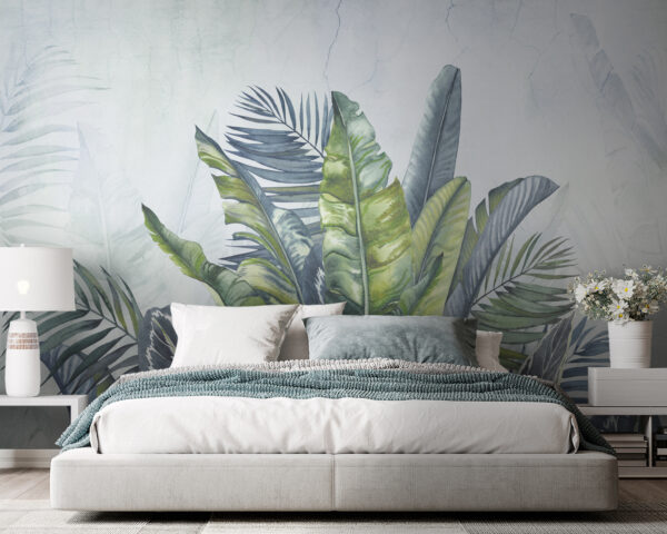 Folhas tropicais com fundo desbotado Papel de parede Folhas tropicais com fundo desbotado