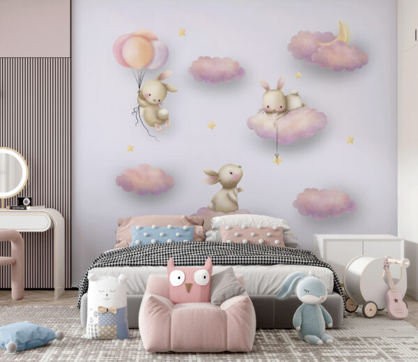 Grupo de coelhos nas nuvens Papel de parede Grupo de coelhos nas nuvens