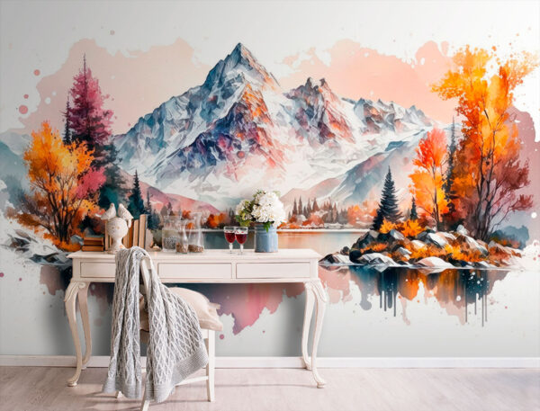 Pintura de uma árvore com folhas de laranjeira Papel de parede Pintura de uma árvore com folhas de laranjeira