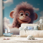 Papel de parede Macaco a sorrir entre nuvens fofas.