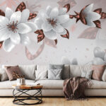Papel de parede Flor branca com folhas castanhas