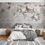 Papel de parede Desenho vintage de rendas florais e rosas.
