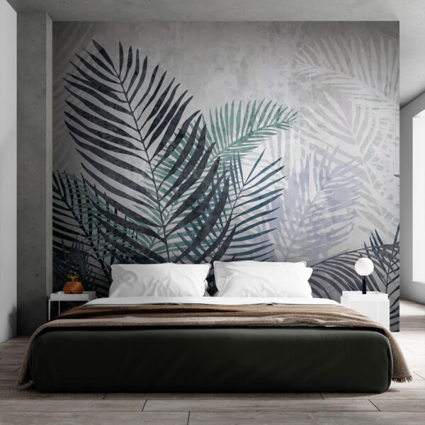 As folhas tropicais criam um padrão artístico Papel de parede As folhas tropicais criam um padrão artístico