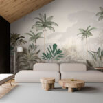 Papel de parede Árvores tropicais numa floresta enevoada.