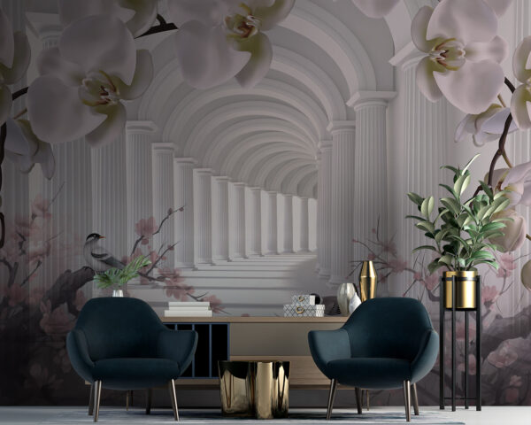 Arco elegante com flores a desabrochar Papel de parede Arco elegante com flores a desabrochar