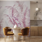 Papel de parede Ilustração de folhagem tropical em tons pastel