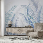 Papel de parede Folhas em tons pastel com um padrão elegante