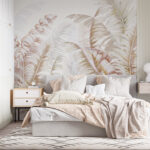 Papel de parede Folhas tropicais em tons suaves.