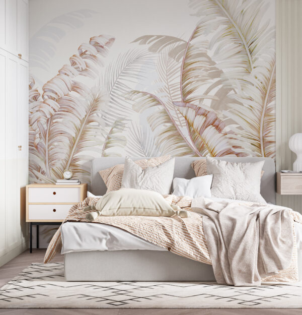 Folhas tropicais em tons suaves Papel de parede Folhas tropicais em tons suaves