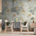 Papel de parede Padrão floral com folhas pormenorizadas