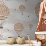 Papel de parede Balão de ar quente com flores