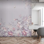 Papel de parede Padrão floral com borboletas