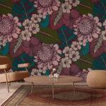 Papel de parede Padrão de flores e folhas