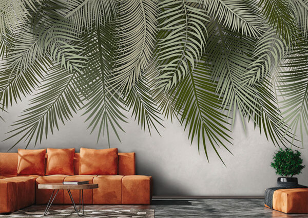 Folhas tropicais sobre um fundo liso Papel de parede Folhas tropicais sobre um fundo liso