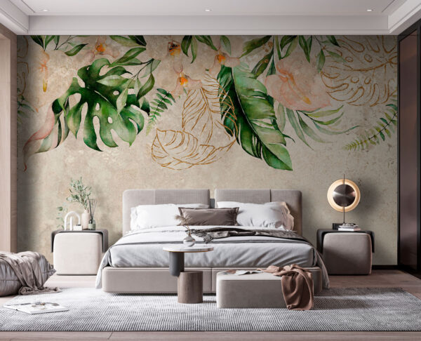 Pintura de flores e folhas Papel de parede Pintura de flores e folhas