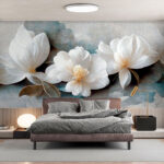 Papel de parede Delicadas flores brancas em flor.