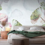 Papel de parede Flamingo e folhas