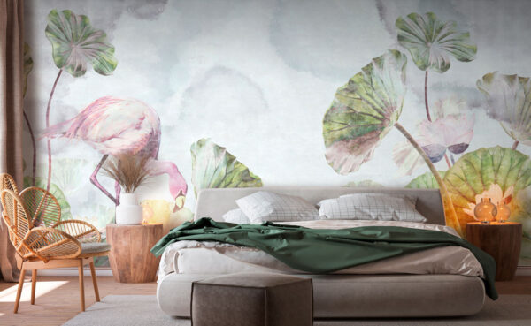 Flamingo e folhas Papel de parede Flamingo e folhas