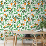 Papel de parede Padrão de laranjas e folhas