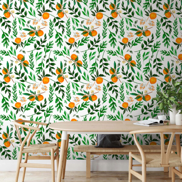 Padrão de laranjas e folhas Papel de parede Padrão de laranjas e folhas