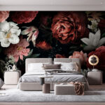 Papel de parede Elegância floral escura com beleza florescente.