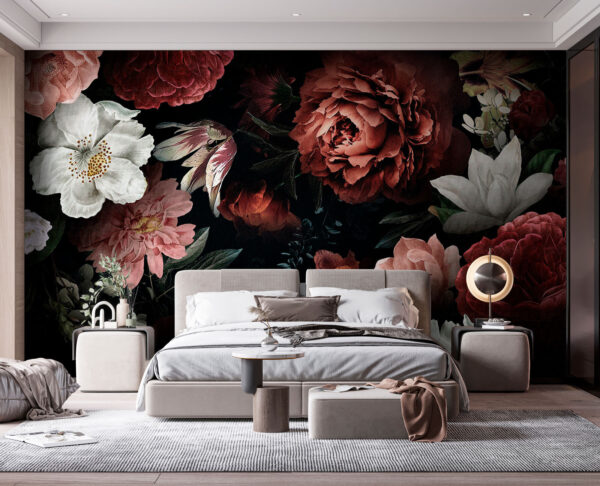 Elegância floral escura com beleza florescente Papel de parede Elegância floral escura com beleza florescente