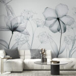 Papel de parede Flores delicadas em design monocromático.