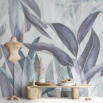 Papel de parede Folhas abstractas com suaves tons pastel