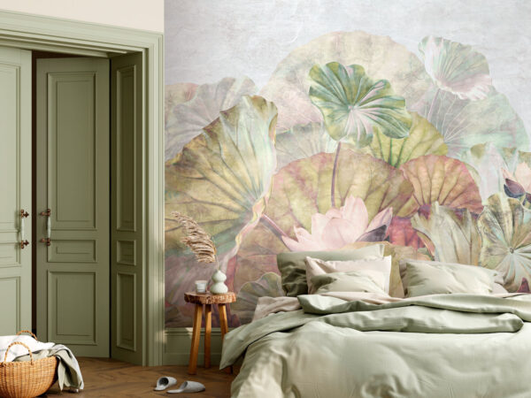 Folhas de lótus pintadas a pastel Papel de parede Folhas de lótus pintadas a pastel