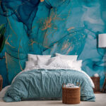 Papel de parede Arte abstrata em azul com detalhes metálicos