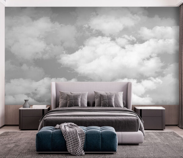 Nuvens fofas num céu cinzento Papel de parede Nuvens fofas num céu cinzento
