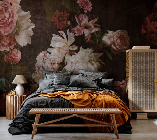 Padrão floral vintage com fundo escuro Papel de parede Padrão floral vintage com fundo escuro