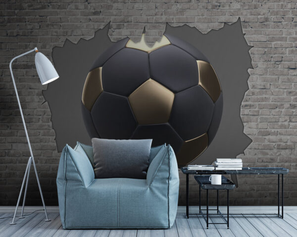 A bola de futebol rebenta com uma parede de tijolo Papel de parede A bola de futebol rebenta com uma parede de tijolo