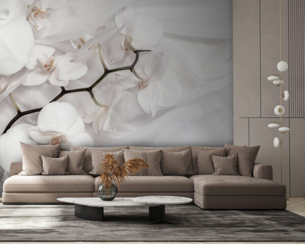 Orquídeas brancas sobre um tecido branco Papel de parede Orquídeas brancas sobre um tecido branco