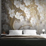Papel de parede Ramos elegantes com flores brancas.