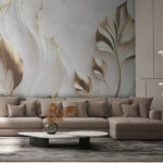Papel de parede Folhas elegantes com desenhos complexos.