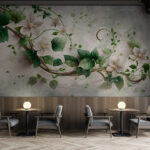 Papel de parede Pintura de flores e folhas