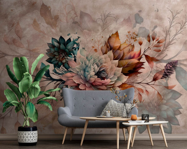 Arte floral elegante com tons suaves Papel de parede Arte floral elegante com tons suaves