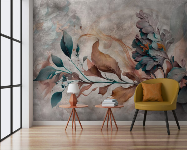 Arte floral abstrata com folhas em redemoinho Papel de parede Arte floral abstrata com folhas em redemoinho