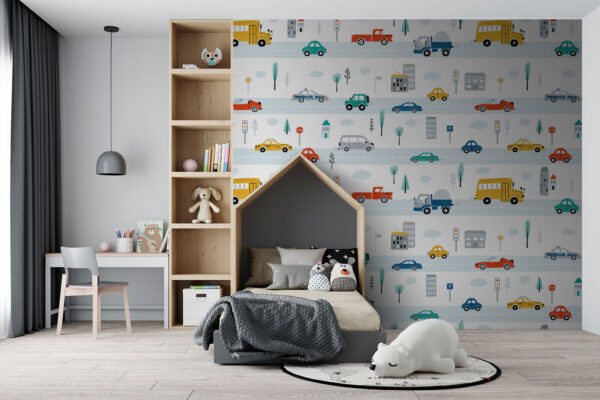 Padrão de carros e edifícios Papel de parede Padrão de carros e edifícios