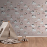 Papel de parede Padrão de gatos nas nuvens