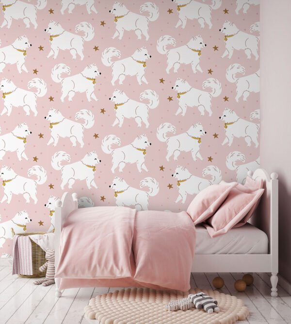 Cães e estrelas brancos sobre cor-de-rosa Papel de parede Cães e estrelas brancos sobre cor-de-rosa